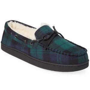 New Club Room Faux-Fur Lining Green Blue Plaid Moccasin Slippers Shoes Small 6-7